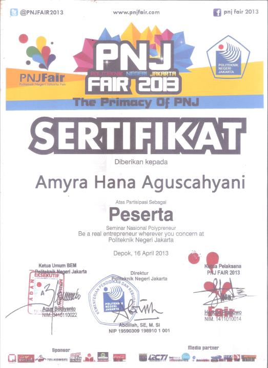 Sertifikat PNJ Fair 2013